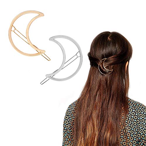 AKOAK Aro hueco en forma de media luna, pinza para el pelo de metal geométrico, pinza para coleta, accesorios para el cabello para mujeres y niñas (2 unidades/lote, 1 dorado y 1 plata)