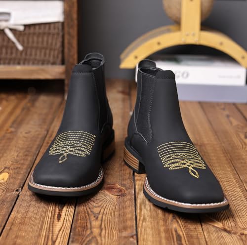 Image of Santimon Men's Square Toe Chelsea Boots, Ankle High, Slip-On, Anti-Slip Dress Casual Outdoor Boots