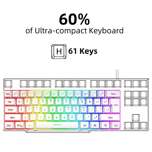 Image of Snpurdiri 60% Wired Gaming Keyboard, 61 Keys RGB Backlit Wrist Rest Ultra-Compact Mini Waterproof Keyboard for PC Computer Gamer (White)