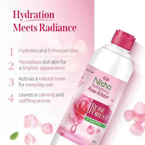 Image of Nisha Refreshing Rose Water For Face 500ml | Gulab Jal For Face | Skin Toner For Glowing and Hydrating Skin | Pore Tightening | Balances pH | Makeup Remover| All Skin Types | Face Toner For Women & Men
