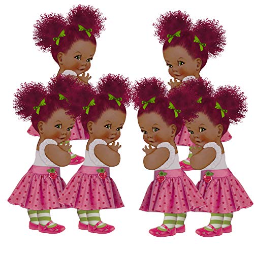 Cutouts Strawberry Girl Pink Dress Birthday African American Baby Shower Decor (10 inches)
