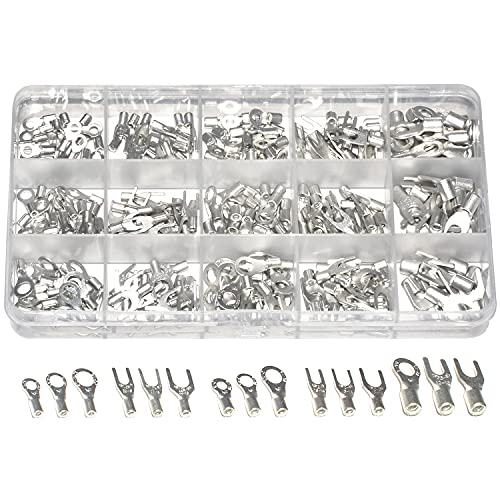Rockdig 280 Pcs Awg 22-16 16-14 12-10 Ring Fork Terminals Tinned Copper Non-Insulated Electrical Wire Connectors Assortment Kit #TOP25