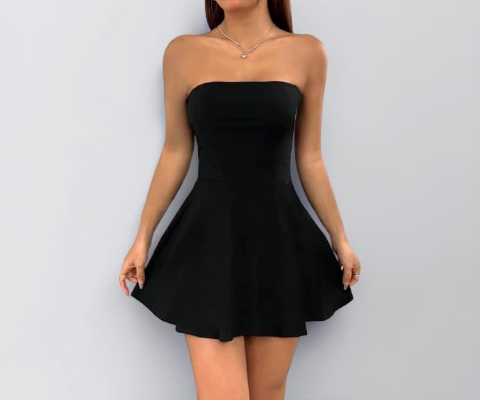 Solid Tube Sleeveless Fit & Flare Mini Dress for Women