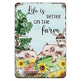Farm FESH - Letrero de lata de frutas Life is Better on The Farm, placa de metal estilo sureño, cartel de bandeja escalonada para entrada, sala de costura, hotel, autocaravanas, 8 x 12 pulgadas