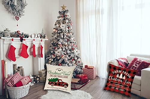 Ueerdand-Christmas-Decorations-Pillow-Covers-1818-Set-of-4-Black-and-Red-Xmas-Farmhouse-Buffalo-Plaid-Truck-Throw-Pillow-Case-for-Holiday-Home-Sofa-Couch Ueerdand Christmas Decorations Pillow Covers 1818 Set of 4 Black and Red Xmas Farmhouse Buffalo Plaid Truck Throw Pillow Case for Holiday Home Sofa Couch