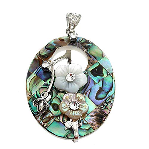 Preisvergleich Produktbild ZYCX123 Halsketten-Anhänger Oval Hohle Blumen Paua Abalone Muschel Anhänger Perlenschmuck