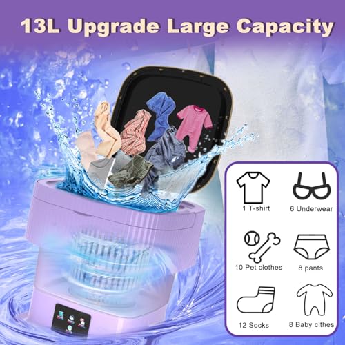 Portable Washing Machine, 13L 2 in 1 2kg Mini Washing Machine and Dryer, Portable Washe with 3 Cleaning Modes for Panties, Socks, Underwear, Camping, RV, Travel purple - Image 2