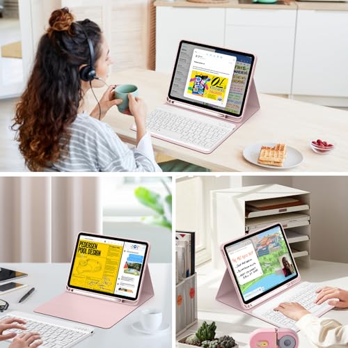 JKSML Keyboard Case for iPad (A16) 11th Generation 2025 11in and iPad 10th Gen 2022 10.9in, Detachable Wireless Bluetooth Keyboard (Fast Pairing), Durable Soft TPU Cover with Pencil Holder, Pink by JKSML - Image 6