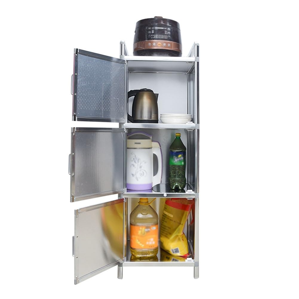 Mesa de trabajo de cocina de acero inoxidable con gabinete impermeable, mesa de preparación de pie para restaurantes y cafeterías (45 x 45 x 168 cm), solución de almacenamiento fácil de limpiar y
