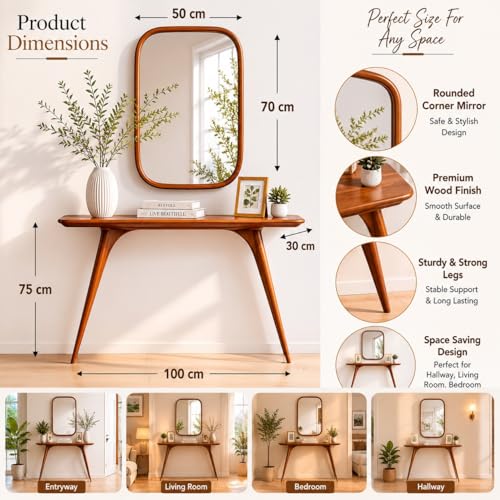 Image of Solid Wood Console Table for Living Room & Entryway - Modern Minimalist Narrow Table (100x30x77 cm) | Durable Wooden Sofa Table for Hallway, Bedroom & Office