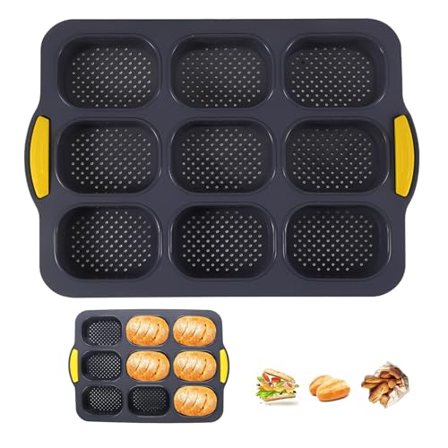 HRMGJH BröTchen Backform Antihaft-Backform Mit 9 Mulden Baguette Silikonform BröTchenbackblech BröTchen Geeignet Zum Backen Von Brot Baguette-Backblech Schwarz