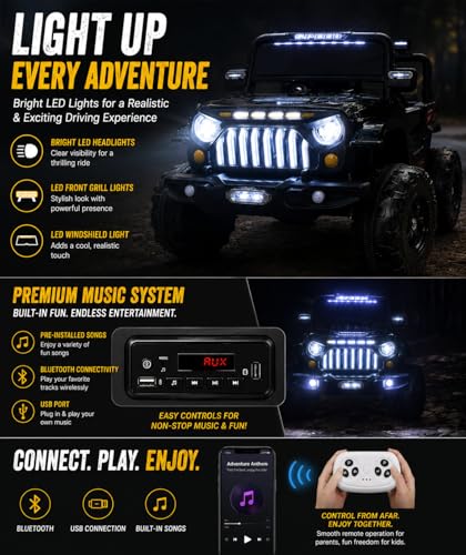 Image of Kawaii Kids Battery Operated Car for Kids, Electric Ride-On SUV with Parent Remote Control, USB, Bluetooth, LED Windshield Lights, Rechargeable Battery, Kids Ride-On Car for Boys & Girls Age 1-5 Years
