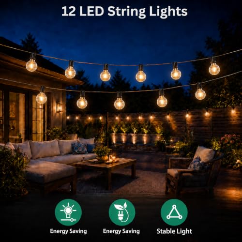 Image of One94Store Ribbed Globe Warm White LED String Lights 5M | 12 Waterproof Decorative Hanging Bulbs | Outdoor & Indoor String Lights for Balcony, Garden, Patio, Backyard, Wedding & Home Decor