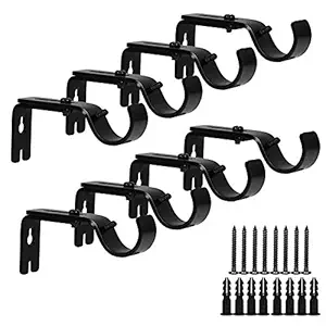 FengWu 8 Pack Adjustable Curtain Rod Brackets for 1 Inch Rod, Heavy Duty Hanging Brackets Wall Mount Curtain Rod Holders Hardware for Window, Bedroom, Home Curtain Rods, Drapery Rod, Black