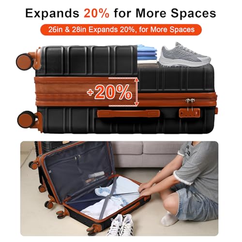 4 Piece Luggage Set Expandable ABS Travel Suitcase Set TSA Lock Hardshell Durable Lightweight Traveling Luggage Sets Gift for Back to School (Black, 28in26in20in13in) - Image 5