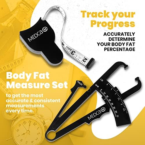 Body Fat Caliper and Measuring Tape for Body - Skinfold Calipers and Body Fat Tape Measure Tool for Accurately Measuring BMI Skin Fold Fitness and Weight-Loss, (Black)
