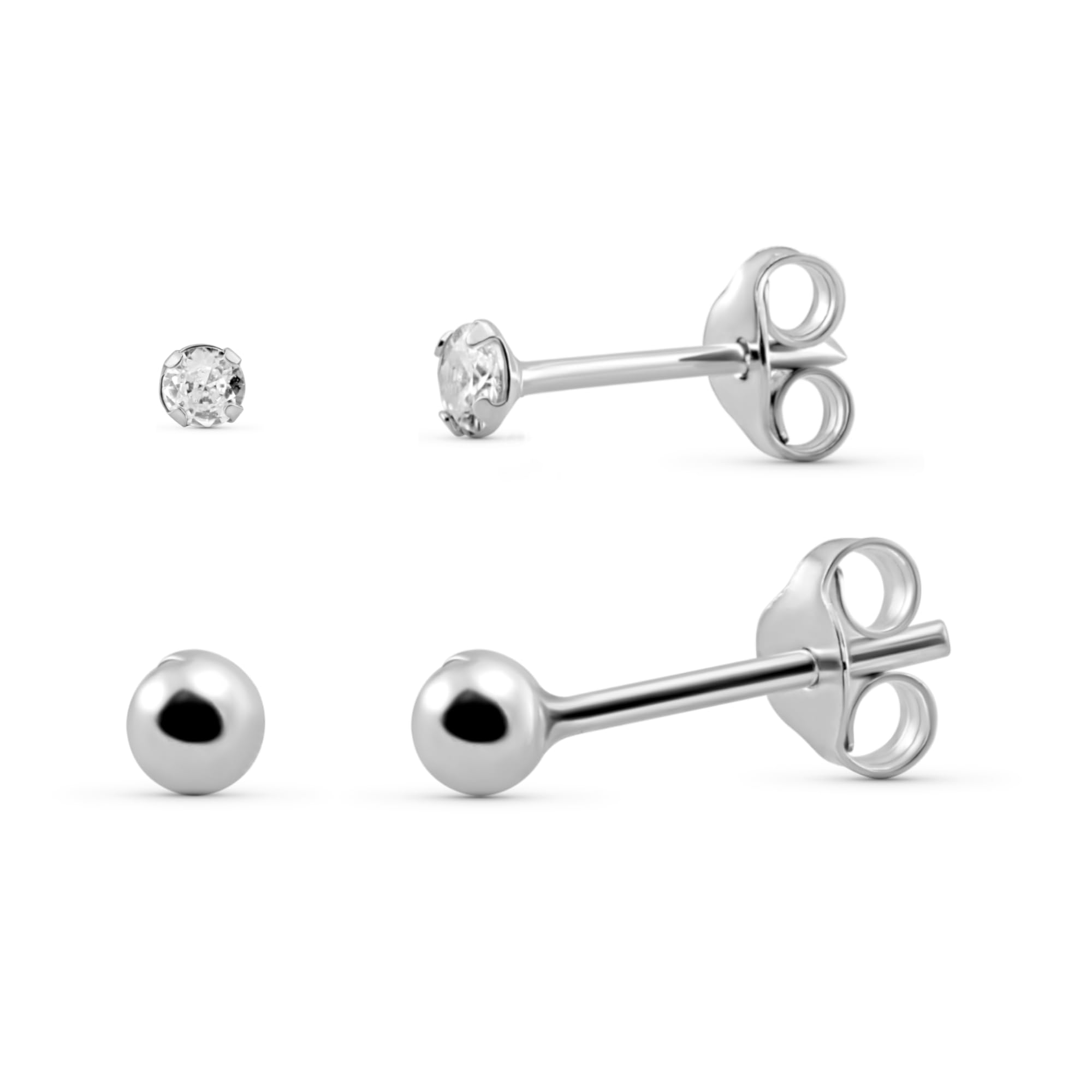 PALMERA Damen-Ohrringe aus 925er Silber mit funkelnden Zirkonia-Steinen - Verschiedene mini Ohrringe und Sets