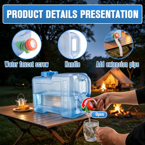 Ropoy Contenedor de Agua Portátil 15L 3.3 Galones con Grifo, Tanque de Almacenamiento de Agua Grado Alimenticio Libre de BPA, Jarra a Prueba de Fugas para Camping, Senderismo, Picnic, Viajes en Auto, Emergencias miniatura 2