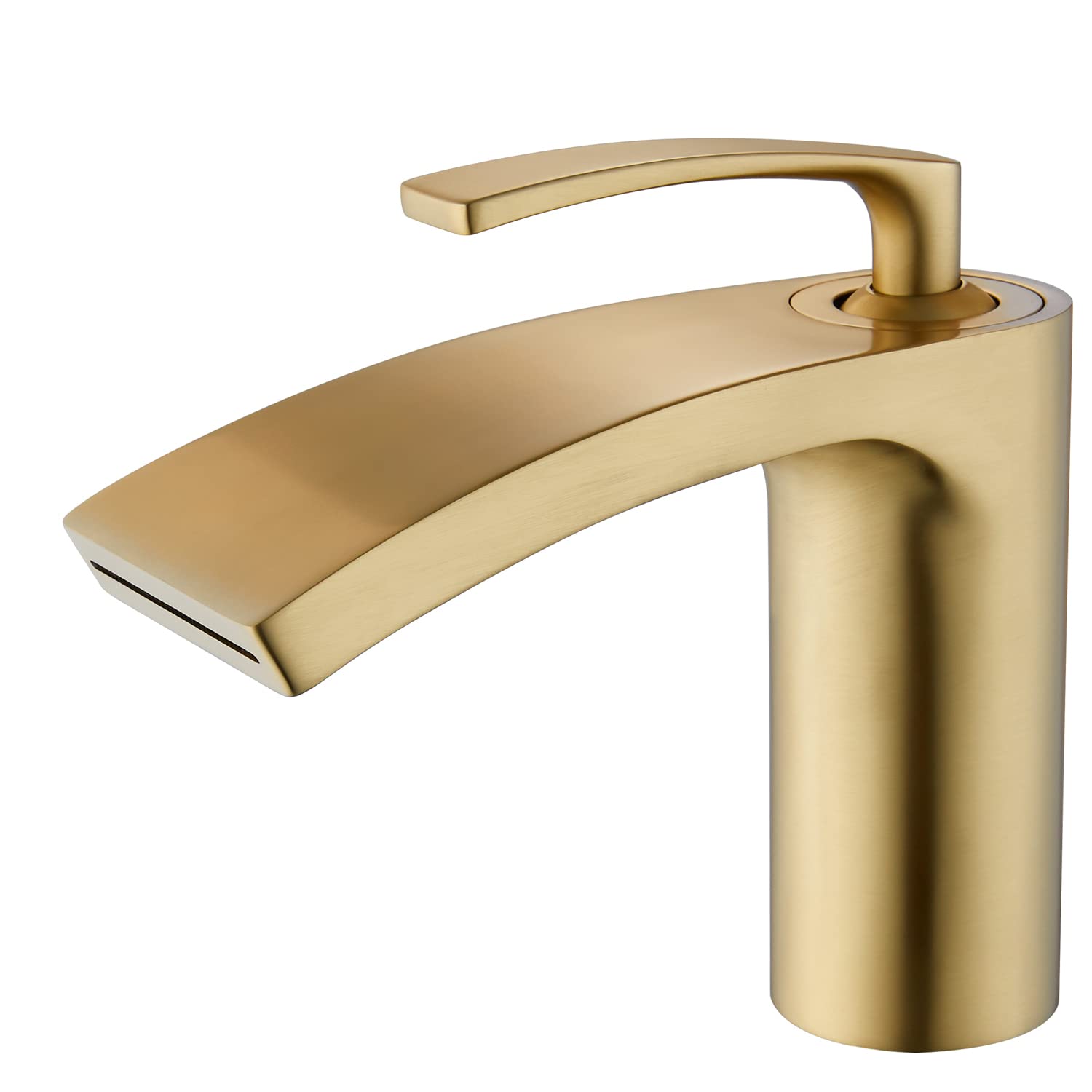 Fashion Home Brushed Gold Waterfall Spout Basin Mixer – Solid Brass Single-Handle Bathroom Sink Faucet, 1-Hole Vessel Washbasin Tap with 2pcs 60CM Hoses.