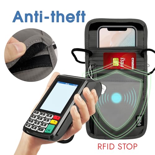 Brustbeutel mit RFID Schutz, Anti-Diebstahl Unisex Reisegeldbeutel, Wasserdicht Schwarz Handy Umhängetasche Herren, Brustbeutel Jungen für Passport,Kreditkarten,Smartphone,Münzen,Geld(grau)