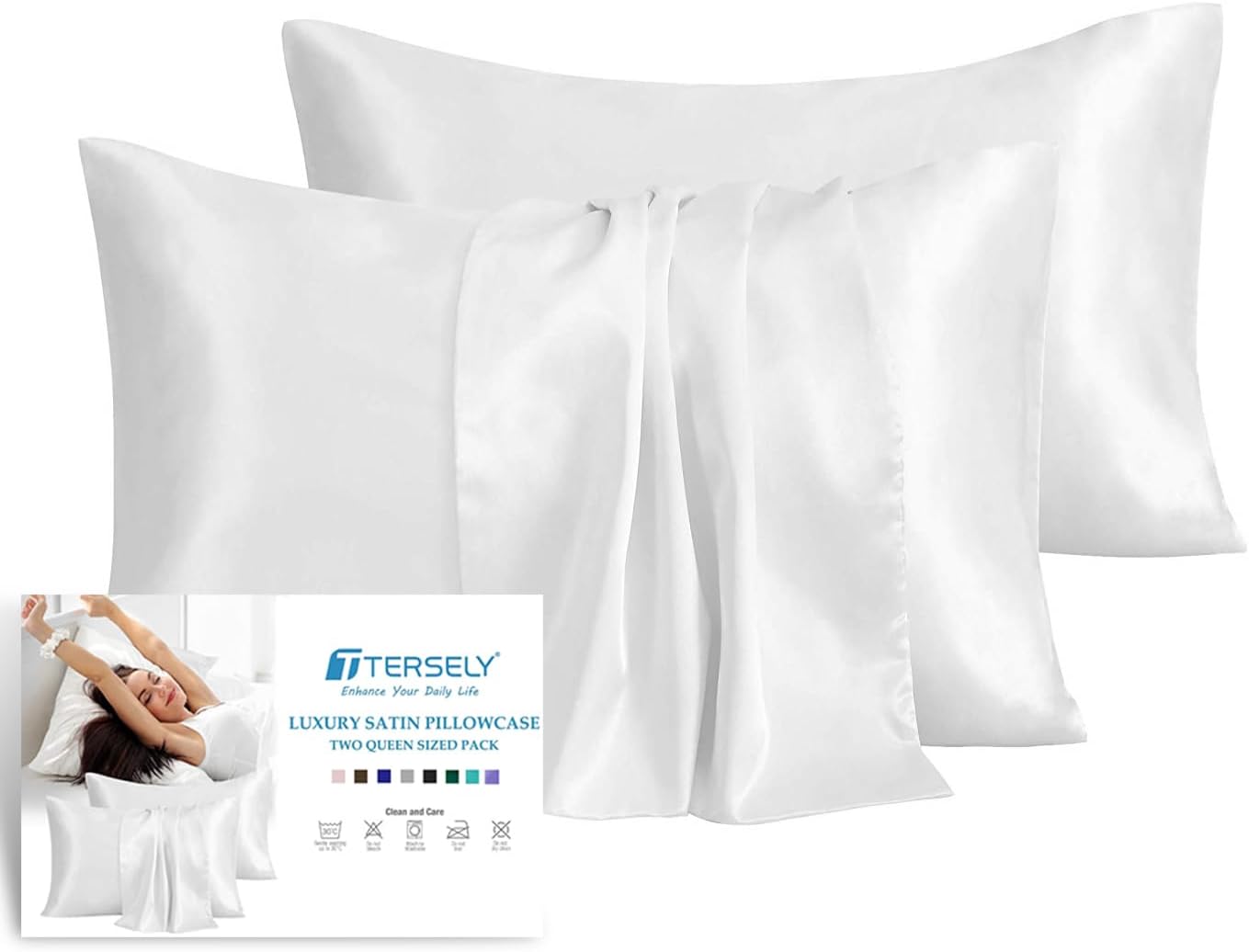 Satin Pillowcase, T Tersely 2 Pack 20"x 30" Silk Satin Pillowcases for