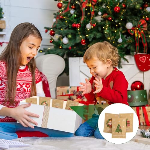 48 Stück Papiertüten Klein Weihnachten Mini Geschenktüten Weihnachten 7,7x11cm Weihnachtstüten Papier mit 48 pcs Sticker für skalender Tüten Kekstüten Tütchen für Süßigkeiten Weihnachtsdeko