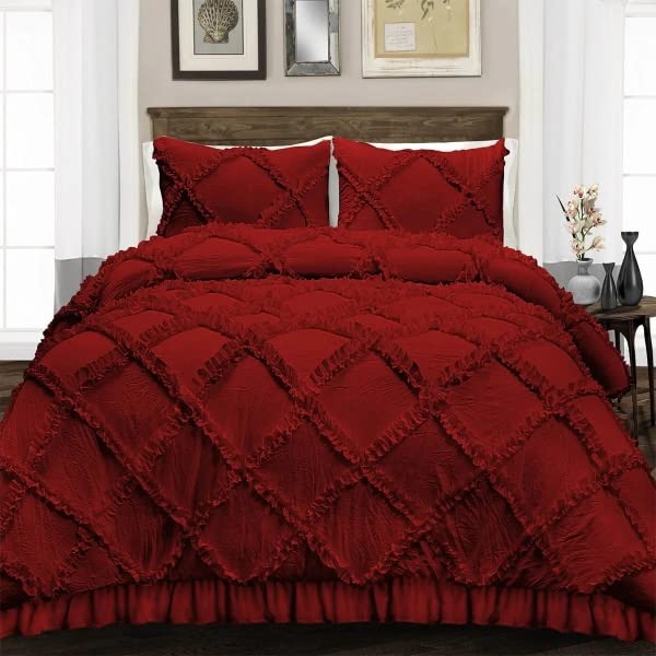 Buy 3 PCS Diamond Ruffle Rajai/Blanket/Duvet Cover Set with Zipper, 100
