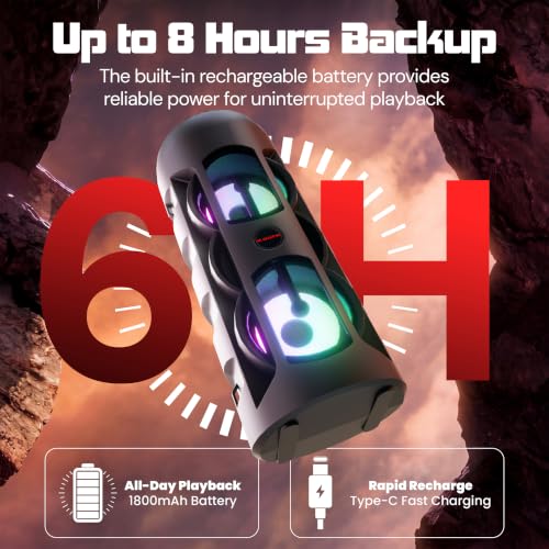 Image of E GATE Thor 306 42W Party Speaker | Dual Driver Deep Bass | Splash Proof | RGB Lights | TWS | BT 5.2 | USB AUX TF FM | Type-C Charging | Portable Bluetooth Speaker for Home Outdoor Party