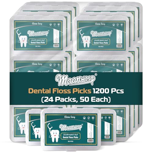 Moonwisp Dental Floss Picks - 600 Pcs (12 Packs 50 Each) - Dental Floss Toothpicks for Teeth Cleaning Easy Grip Flosser for Fresh Breath