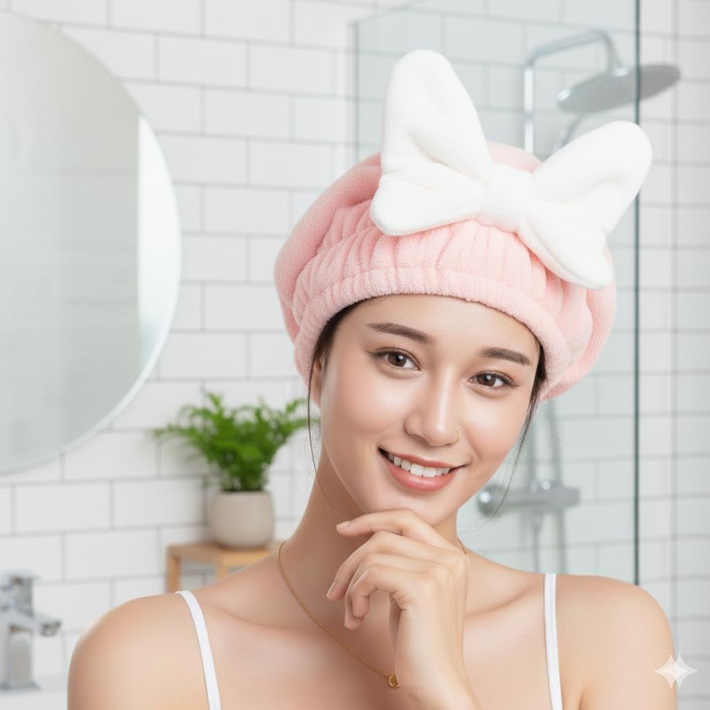 Hair Drying Towel Cap (Light Pink)
