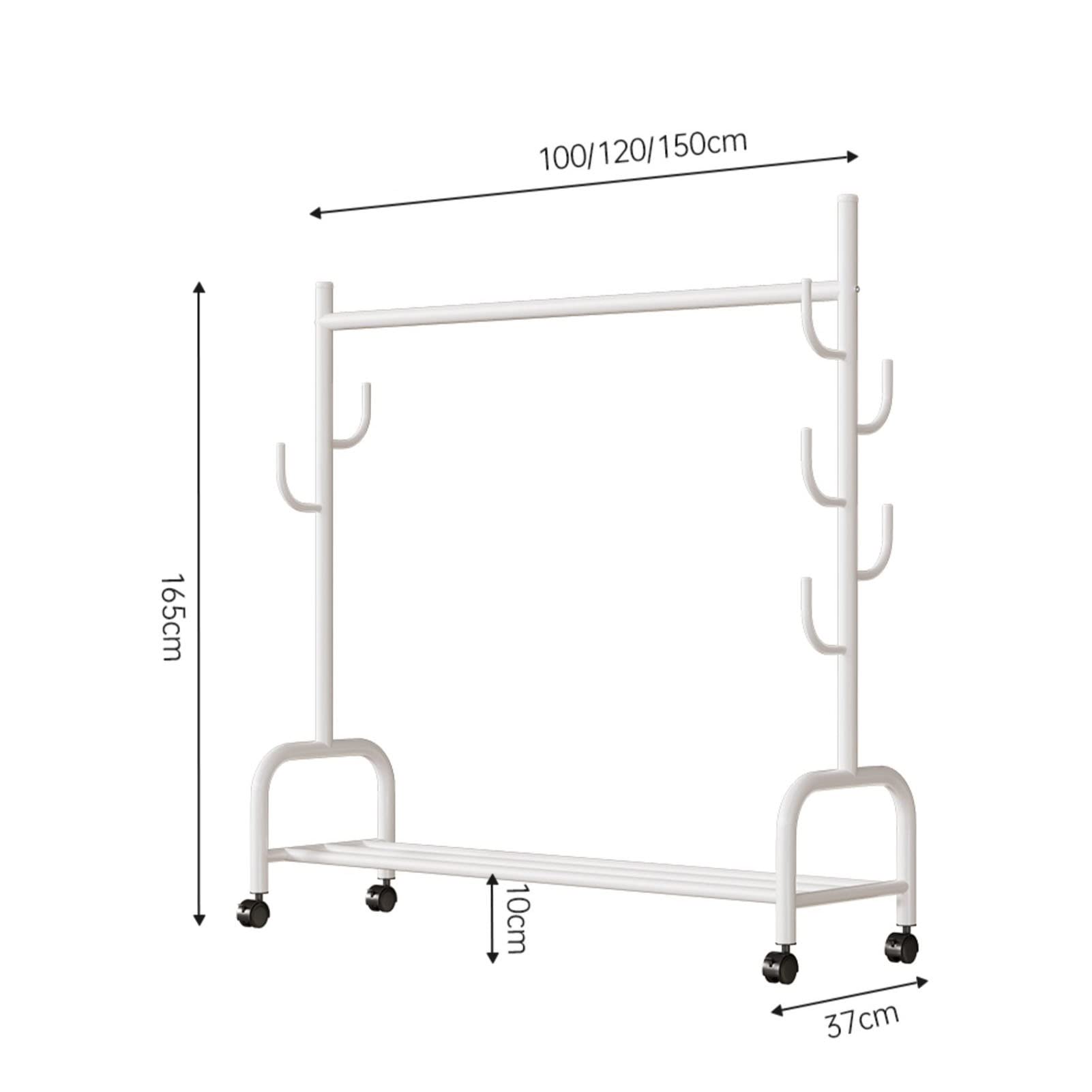 Árbol Hall con ganchos Rieles ropa de metal resistente Independiente Perchero Carrito de ropa móvil multifuncional Con estantes de almacenamiento inferiores de 2 niveles Para dormitorio ( Color : Gree