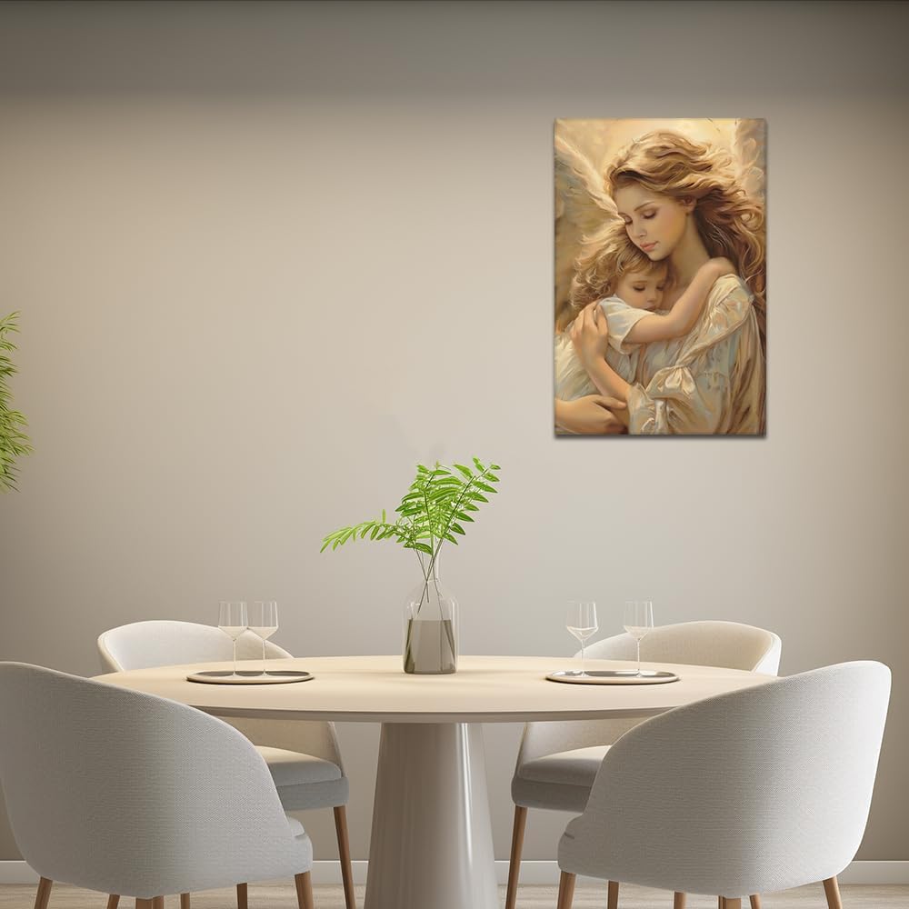 ZQQART Angel Canvas Wall Art - Angel Hugging Child Picture, Kids Room Bedroom Decor (1,12.00" x 18.00")