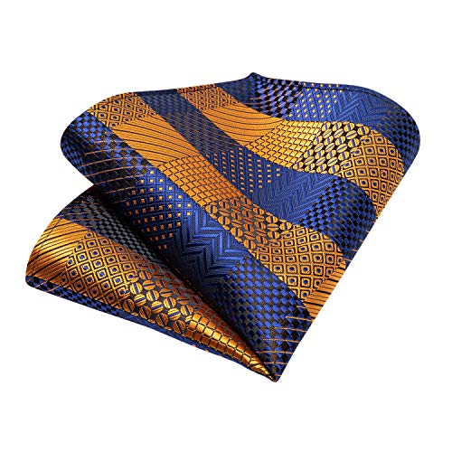 Image of DiBanGu Plaid Ties for Men Silk Checkered Necktie and Pocket Square Cufflinks Tie Clip Set with Gift Box for Wedding Business