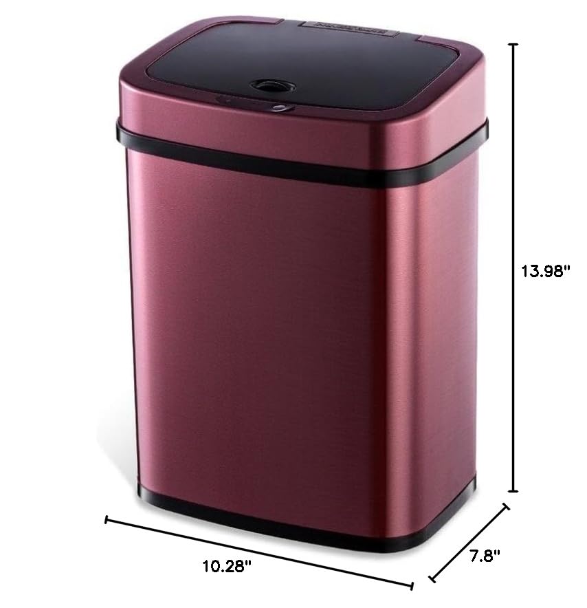 Caneca de basura rectangular sensor 4 galones rojo burdeos miniatura 5