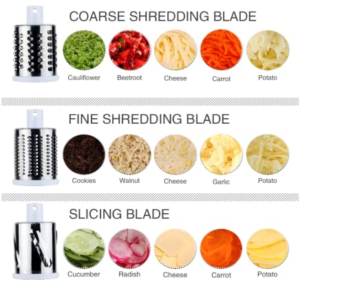 Magicbox 3 In1 Multi-Purpose Manual Food Grater For Vegetable, Nuts, Potato, Cheese, Chocolate, Carrots Walnuts, Cookies.. Tabletop Drum Grate Super Easy To User, Blue #TOP6