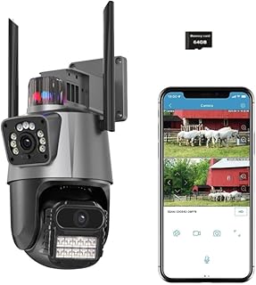 WLAN Überwachungskamera Aussen mit Dual-Objektive, 6 MP PTZ Outdoor WLAN IP Kamera Überwachung Außen mit Dual-Objektive 64 G SD-Karte Farb-Nachtsicht Intelligent Tracking Zwei-Wege-Audio,IP66