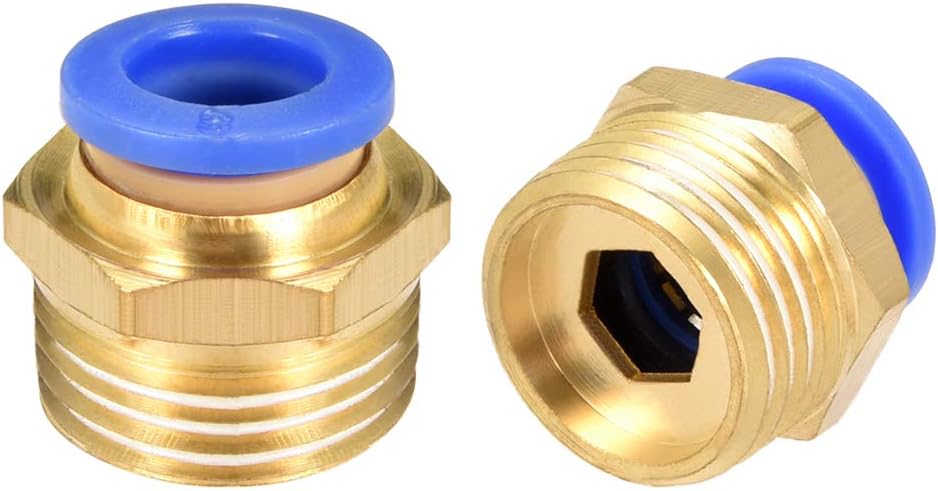 sourcing map Straight Pneumatic Push to Quick Connect Fittings G3/8 Male x 8mm Tube OD 2pcs, Blue,gold, G3/8 x 8mm