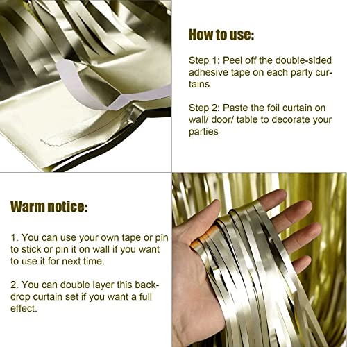 Image of 4 Pack Light Gold Foil Fringe Curtain Backdrop, 3.28Ft x 8.2Ft Metallic Tinsel Foil Fringe Streamer Curtains for Party, Photo Booth Props, Birthday, 2022 Graduation Party Supplies