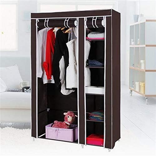 HopeHope 67" Portable Clothes Closet Organizer No-Woven Fabric Cover,Shelves for Extra Storage Clothes Closet Portable Wardrobe Durable Clothes Storage Organizer Brown