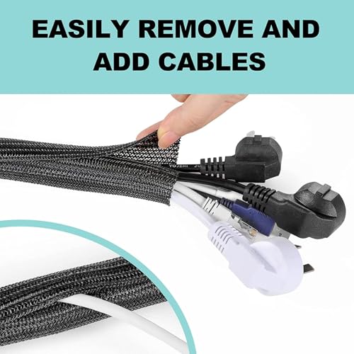 Image of AGPTEK Cable Sleeve, 2Pack 5ft - 1.8 inch Cable Management Desk Cord Cover Organizer Wire Hider for Home Office Computer TV Wire Loom Tubing Pet Proof Cord Protector from Cat Dog Chewing, Black