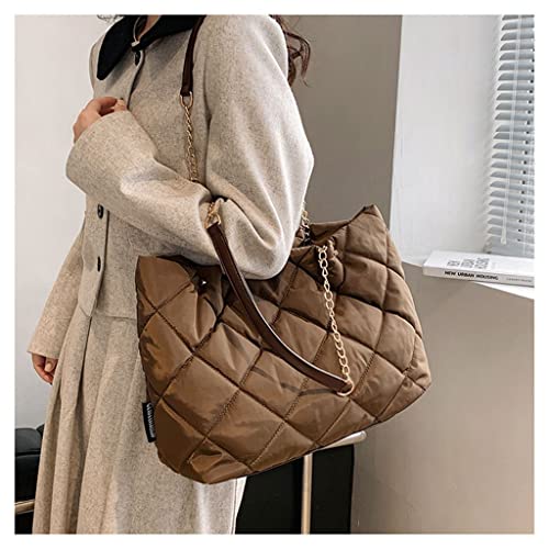 Image of GRPKSSIB Quilted Tote Bag Soft Nylon Shoulder Bag Lightweight Puffer Padding Handbag Puffy Hobo with Chain for Women