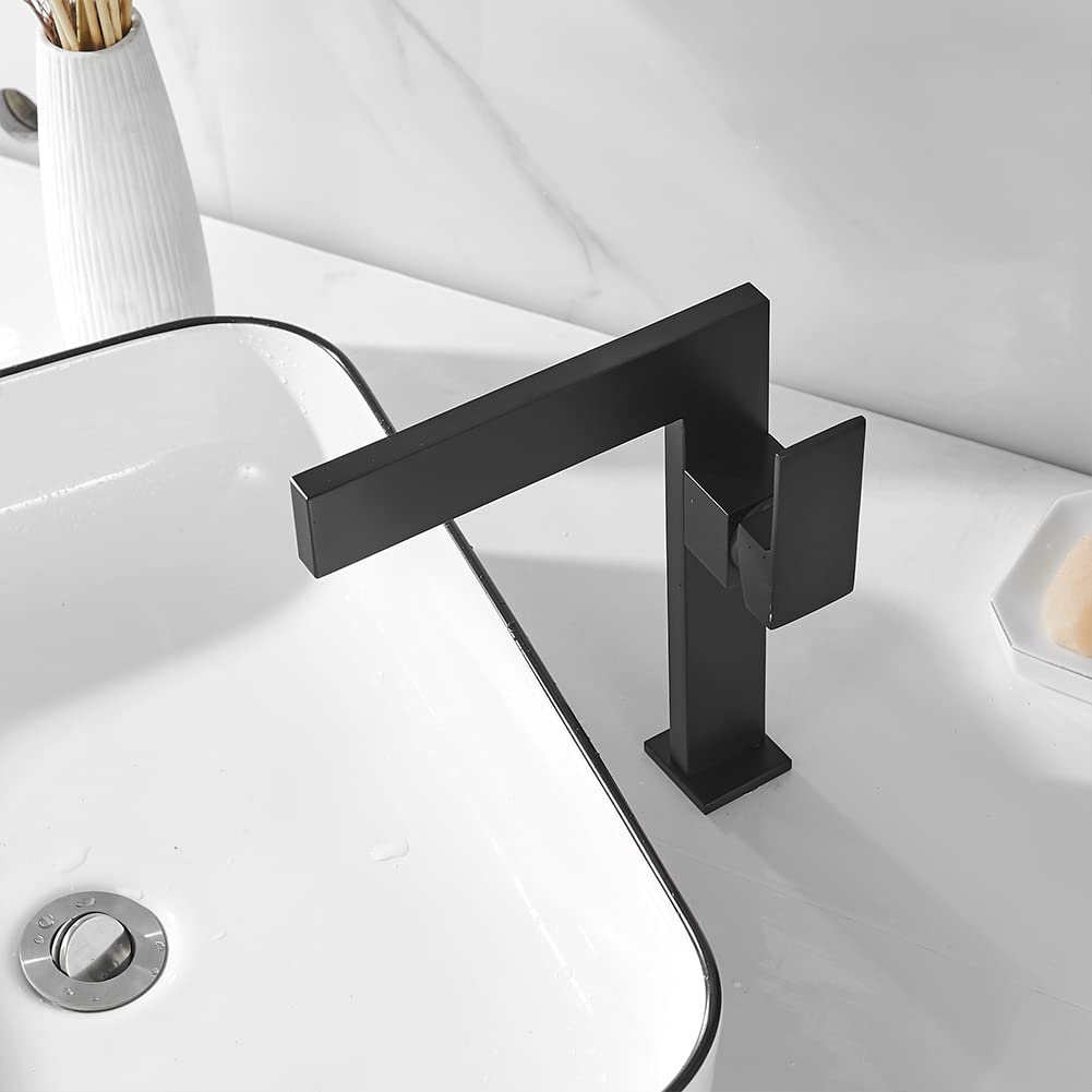 Wasserfall Wasserhahn Bad Waschtischarmaturen, Moderner Stil Messing Einhandmischer Waschtischarmatur Hoch, Schwarz
