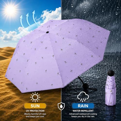 Image of Umbrella for Rain and Sun Protection UPF50+ Mini Capsule Foldable Umbrella for Women Men | 5-Fold Compact Travel Umbrella | Windproof UV Protection | Ring Buckle Anti-Loss