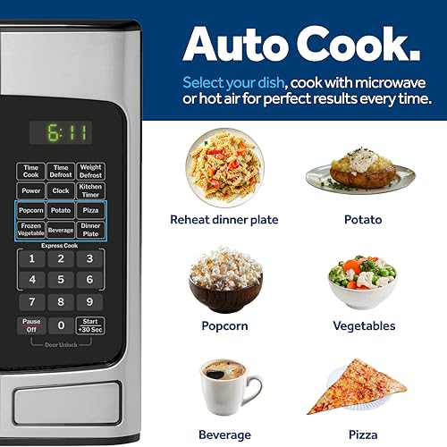 Image of GE Countertop Microwave Oven, Compact 1.1 Cubic Ft., 950-watt Capacity, 6 Auto Cooking Settings, Child-Lock Technology, Kitchen Essentials for The Countertop, Dorm Room or Apartment, Stainless Steel