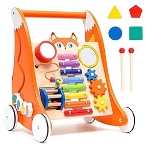 Baby Sit-to-Stand Learning Walker, Multifunctional Push and Pull Walker with Activity Board, Baby Music Learning Toy Gift for Infant Boys Girls