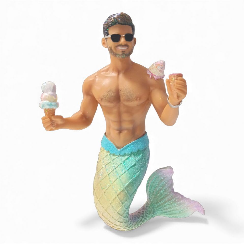 December Diamonds Creamtastrophe Merman Ornament 55-55513 6.75 Inch Hanging Merman with Pastel Tail Sunglasses and Ice Cream Decorative Collectible