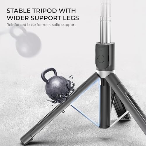Image of BESTOR Selfie Stick Tripod with Wireless Remote, Extendable 3-in-1 Bluetooth Stand for Vlogging, Photography, Reels & Video Calls, Foldable & Portable (Black-01)