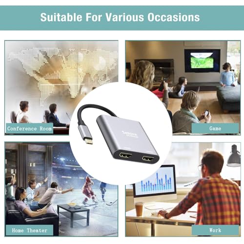 Image of Selore&S-Global USB C to Dual HDMI Adapter 4K @60hz, Type C to HDMI Converter for MacBook Pro Air 2020 /2019 /2018,LenovoYoga 920 /Thinkpad T480,Dell XPS 13 /15 /17,etc