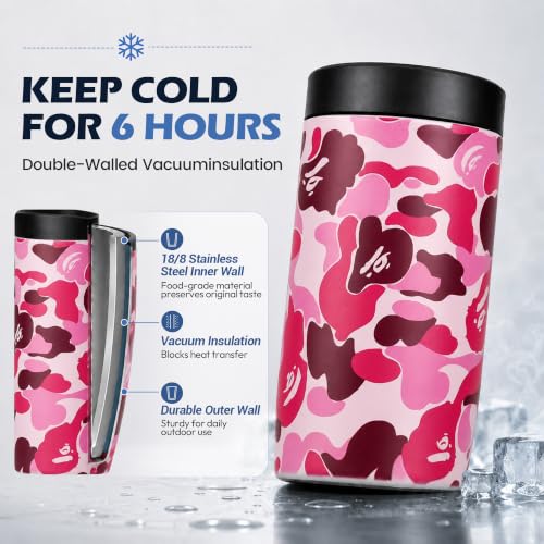 Image of 4-in-1 Slim Can Cooler Easy to Hold Insulated Beer Can Holder Double-walled Stainless Steel for All 12 Oz Cans (Camouflage Pink)