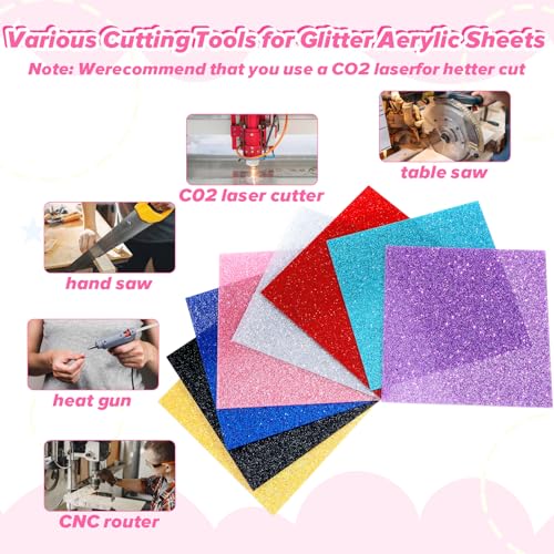 Image of Glitter Acrylic Sheets 1 /8 inch Thick 8x8in Color Acrylic Sheets for Laser Cutting, Translucent Cast Acrylic Sheets for Engraving, Invitation Blanks, Signs, Festival Decorations (8 Color, 8 inchx8 inch)